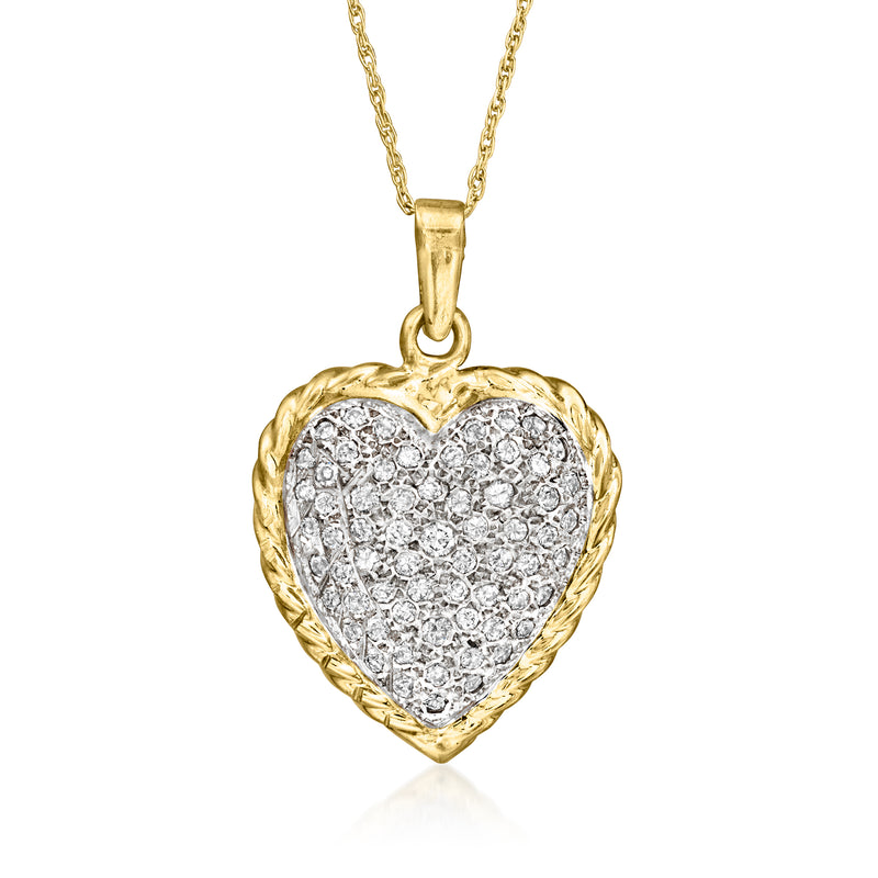 Heart diamond pendant necklace in 14kt yellow gold with pave-set diamonds
