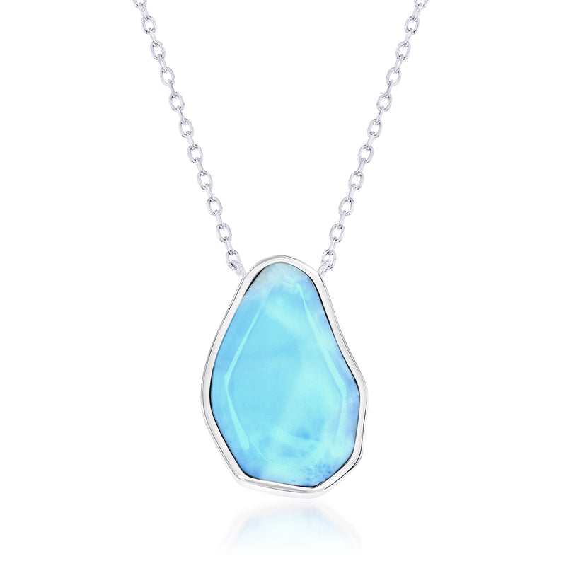 Sterling silver pendant necklace with teardrop Larimar stone, silver chain