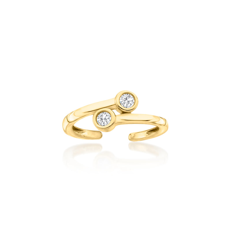 18kt gold over sterling bypass toe ring with three bezel-set round diamonds
