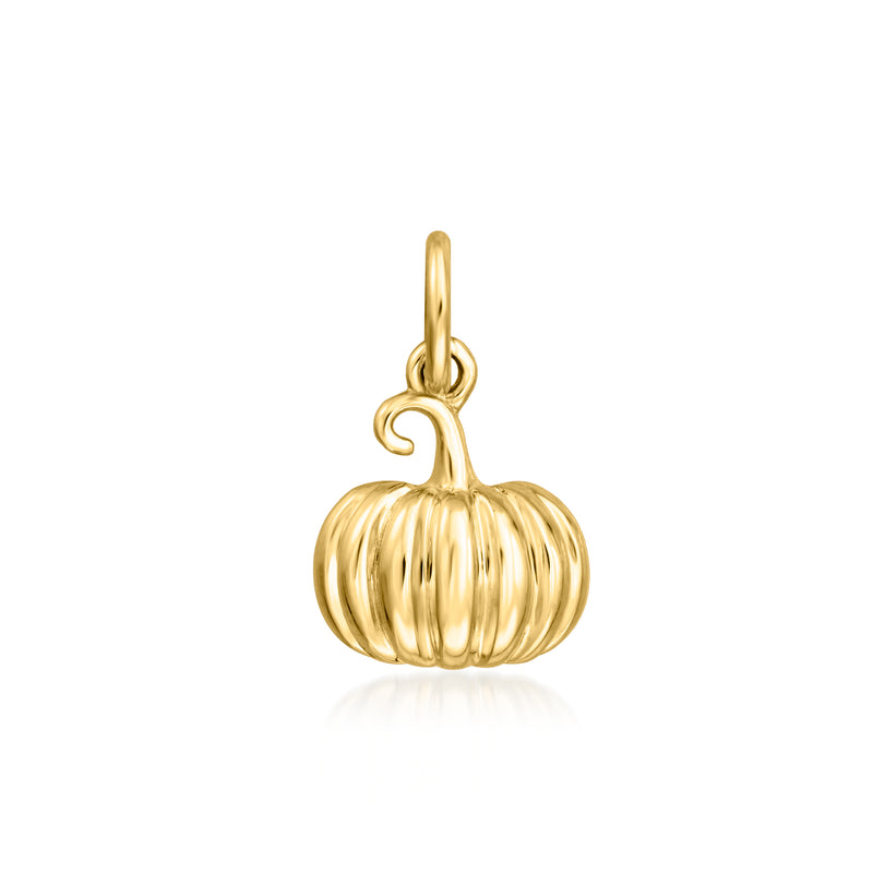 14kt yellow gold pumpkin charm with ridged texture and loop bail