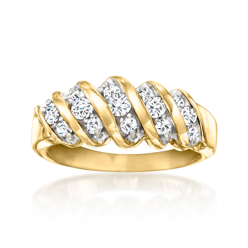 Twisted 14kt yellow gold diamond ring with five oval-cut stones