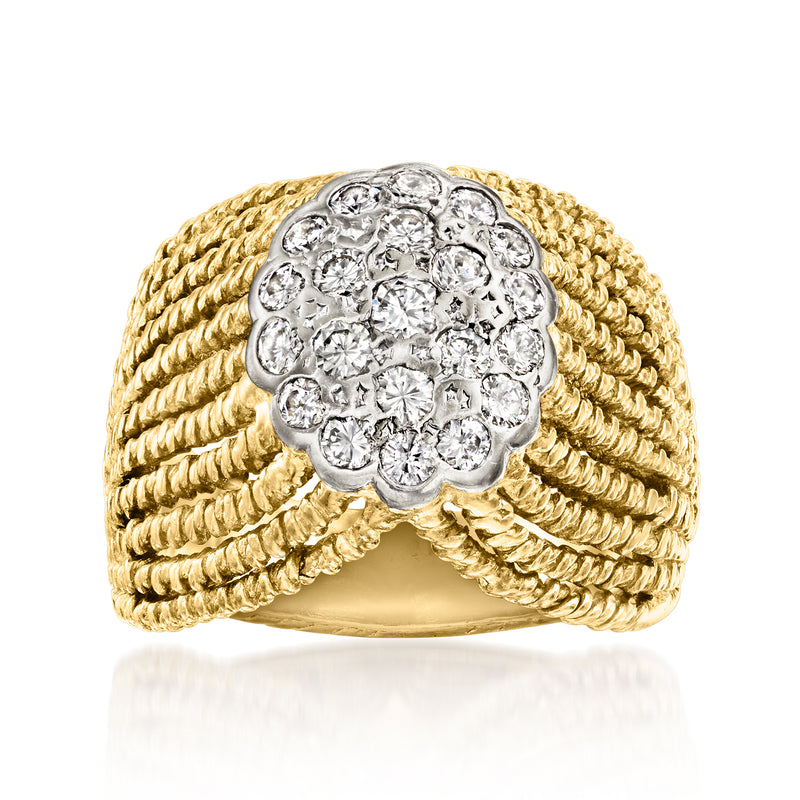 Vintage diamond cluster ring in 18kt yellow gold with round halo stones