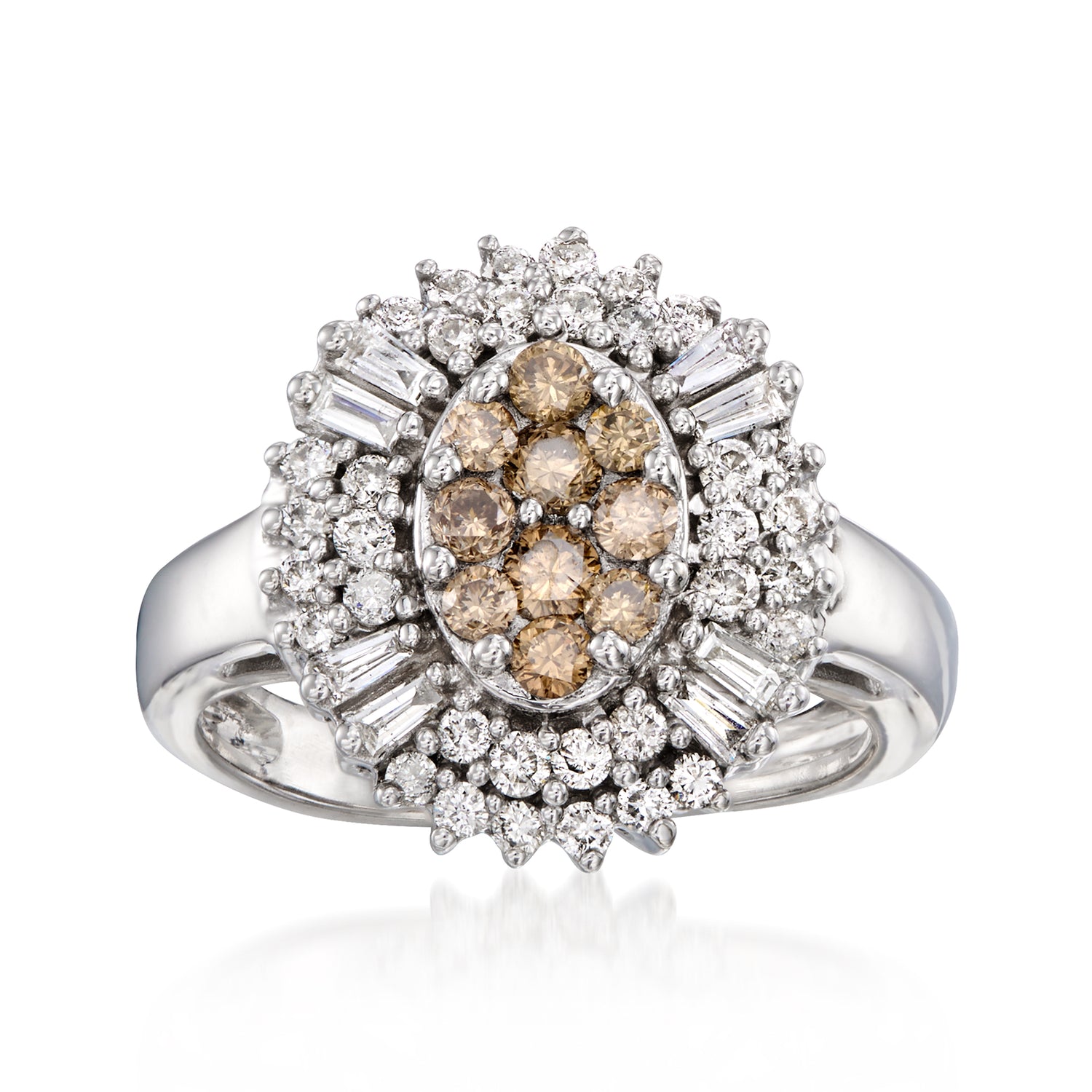 C. 1990 Vintage 1.00 ct. t.w. White and Brown Diamond Ring in 14kt White Gold
