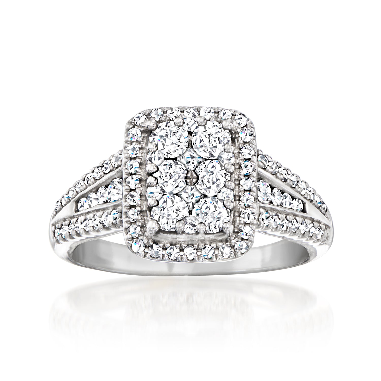 C. 1990 Vintage 1.05 ct. t.w. Diamond Cluster Ring in 14kt White Gold