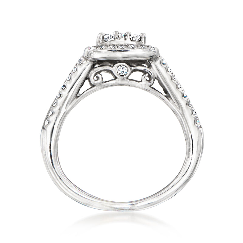 Vintage diamond cluster ring in 14kt white gold, side view