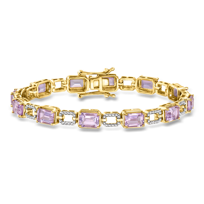 Amethyst link bracelet with square purple stones in gold over sterling silver