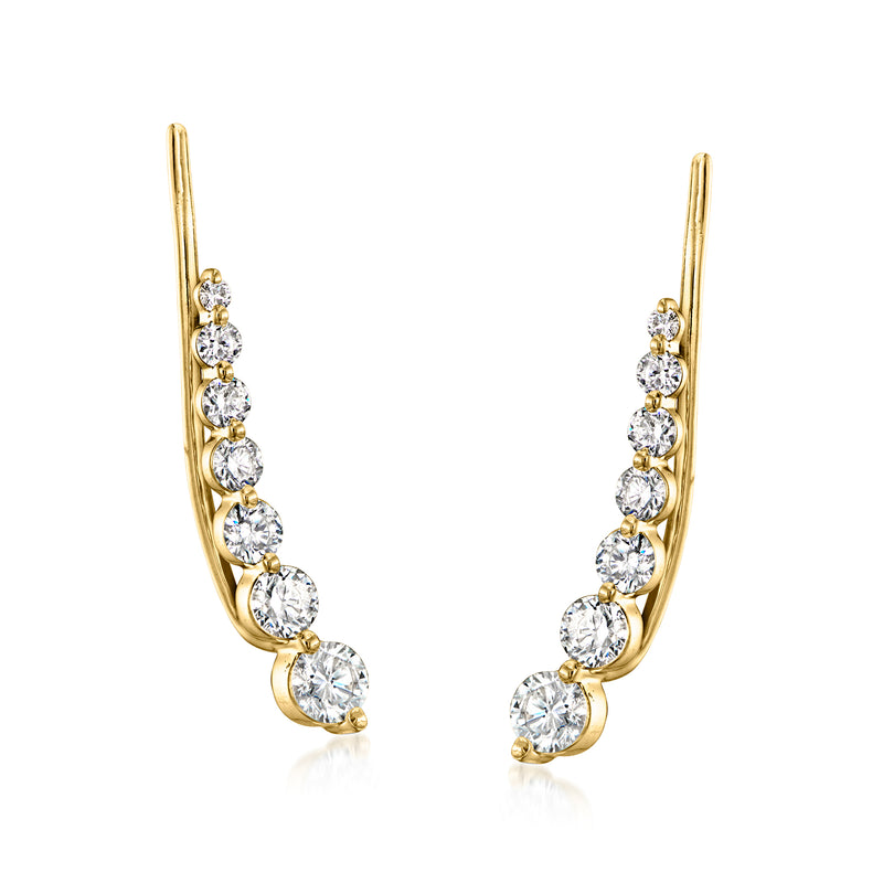 Graduated diamond ear climber earrings, 14kt yellow gold with 2 dangling rows
