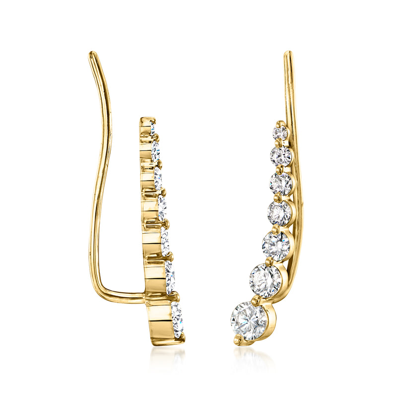 Graduated diamond ear climber earrings in 14kt yellow gold, side view with earwires