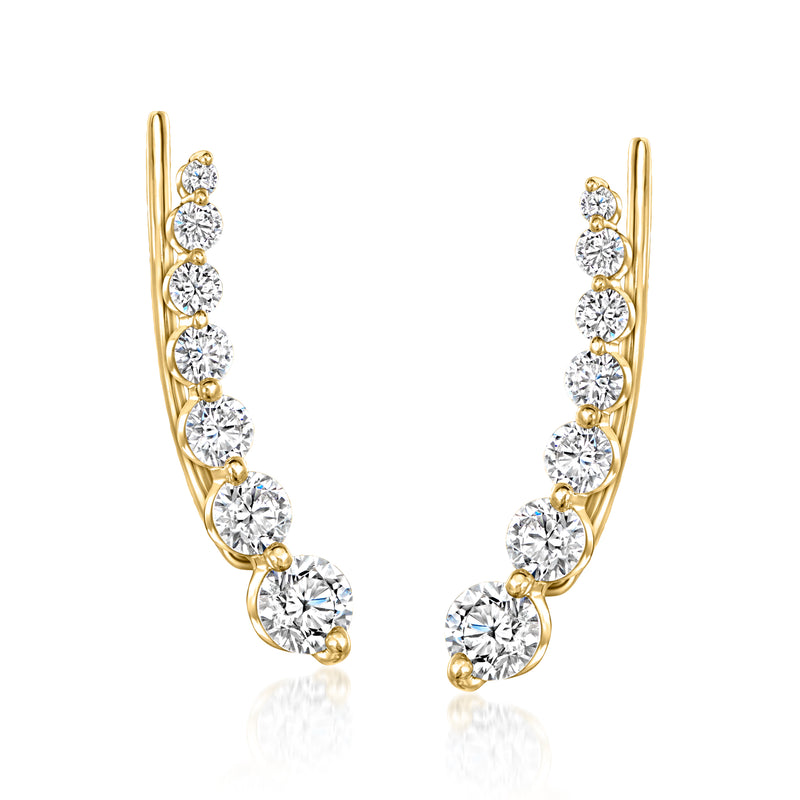 14kt yellow gold lab-grown diamond ear climber earrings with oval stones, front view