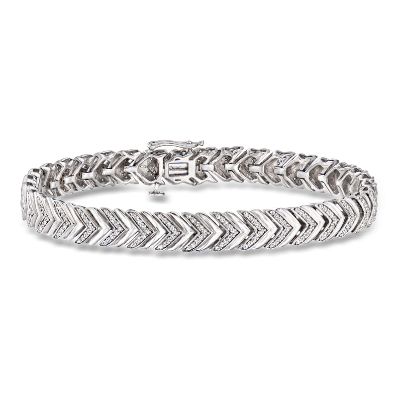 Sterling silver chevron-link diamond bracelet, hinged clasp