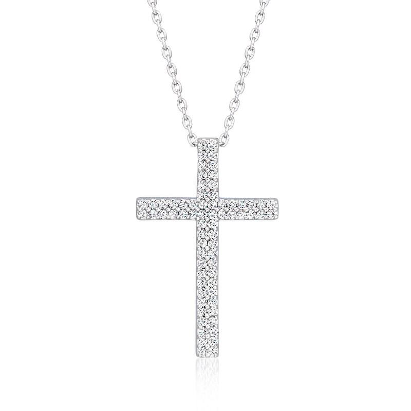 Sterling silver diamond cross pendant necklace with thin chain