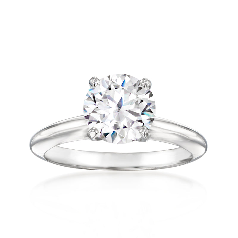 14kt white gold solitaire diamond ring with round center stone and four prongs