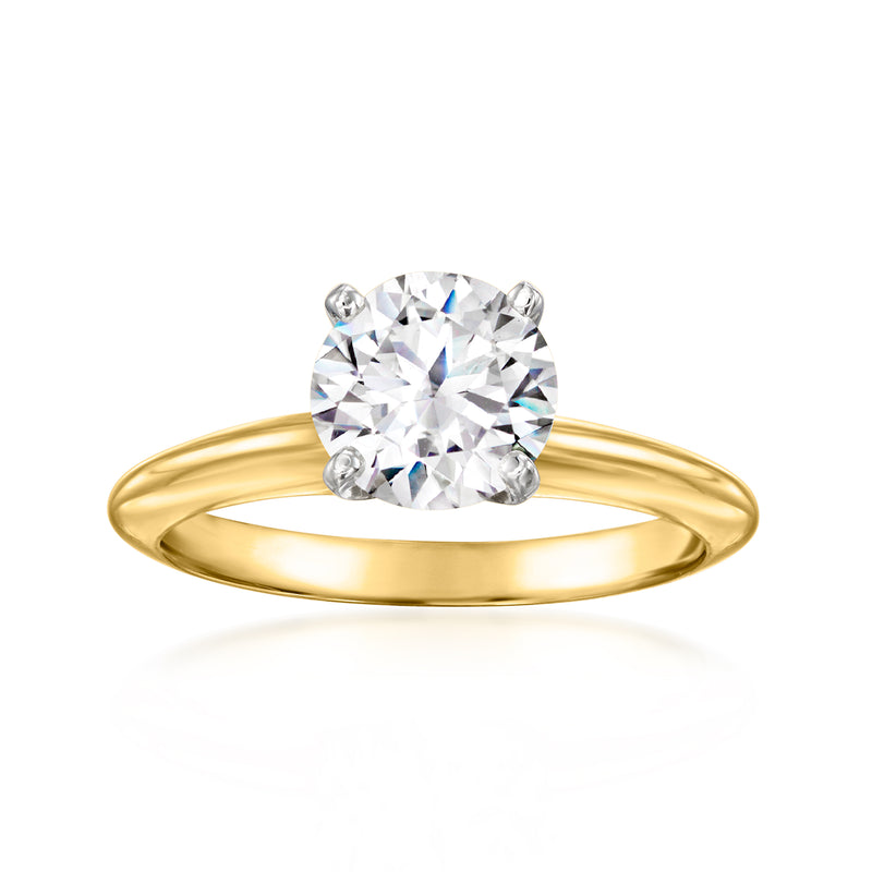 14kt yellow gold solitaire diamond ring with round center stone, prong-set