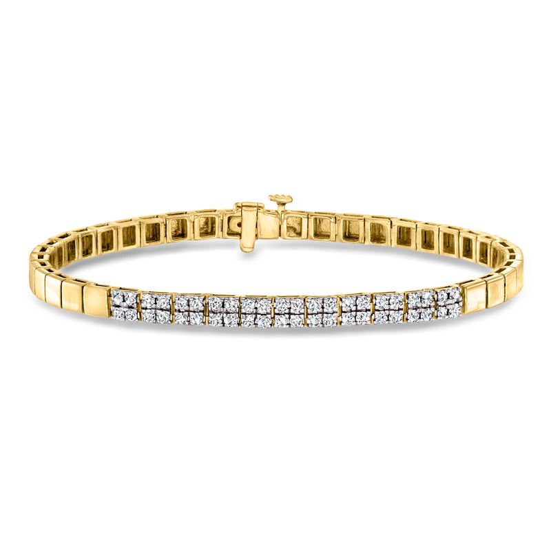 18kt gold over sterling bracelet with square links and clear diamond-cut stones