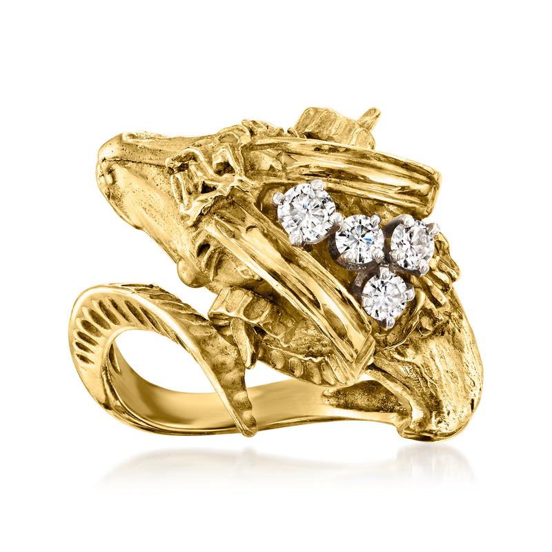 18kt yellow gold ram head ring with sparkling round diamonds on top