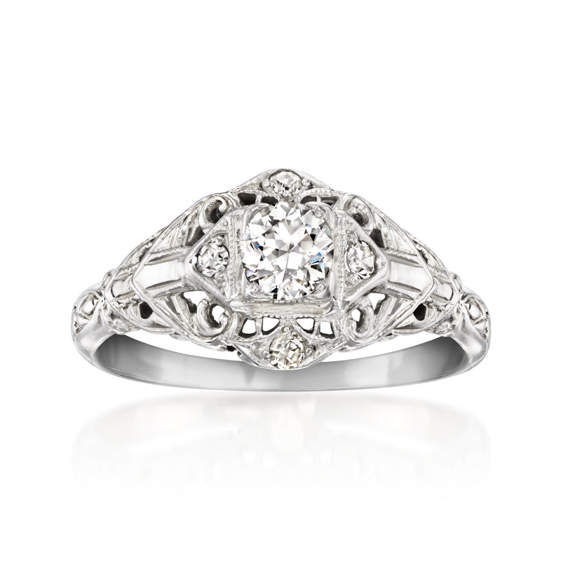 C. 1940 vintage diamond filigree ring in white gold