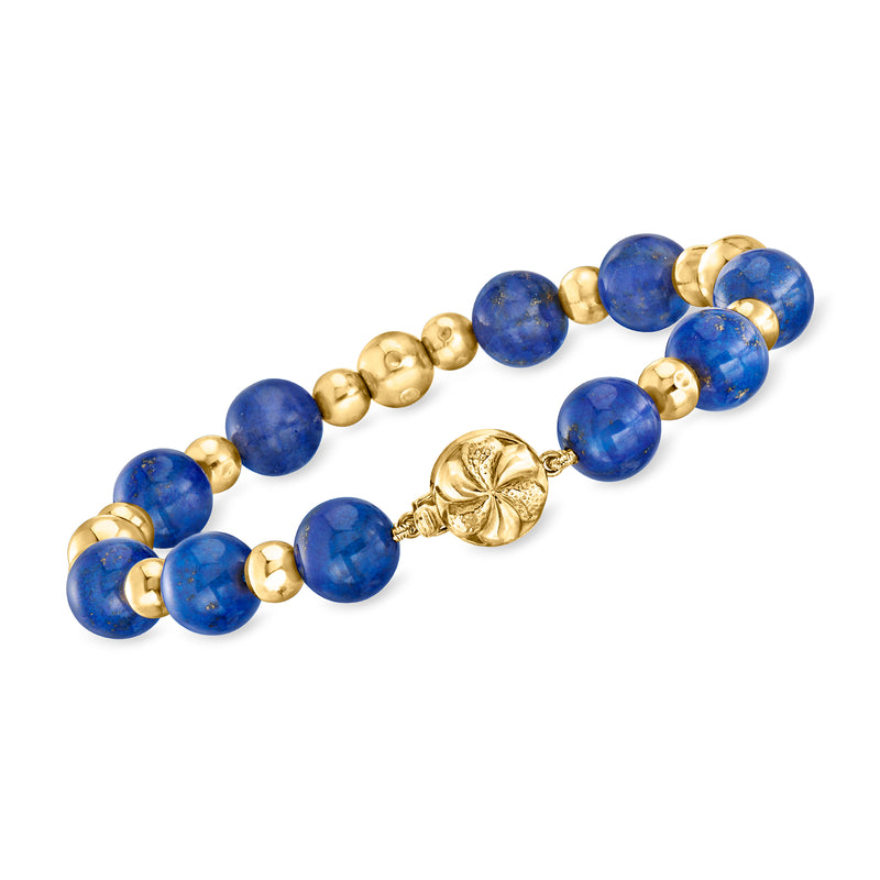 Vintage lapis bead bracelet with 14kt yellow gold accents and round blue stones