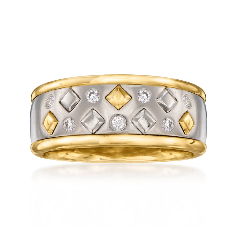 Vintage diamond ring: platinum band with yellow gold accents, size 7.