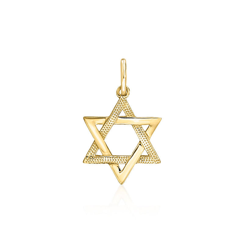 14kt yellow gold Star of David charm with textured star and top bail
