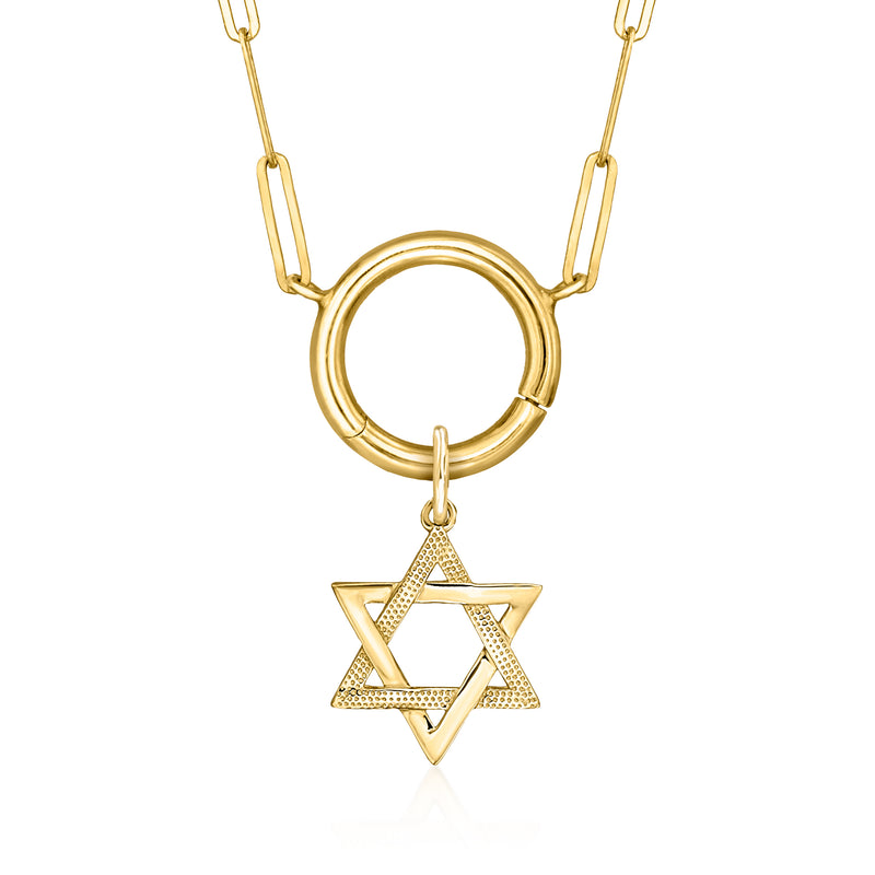 14kt yellow gold Star of David charm pendant with linked chain and top bail