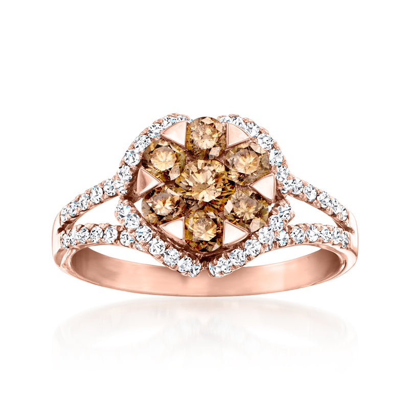 Vintage 14kt rose gold brown and white diamond cluster ring