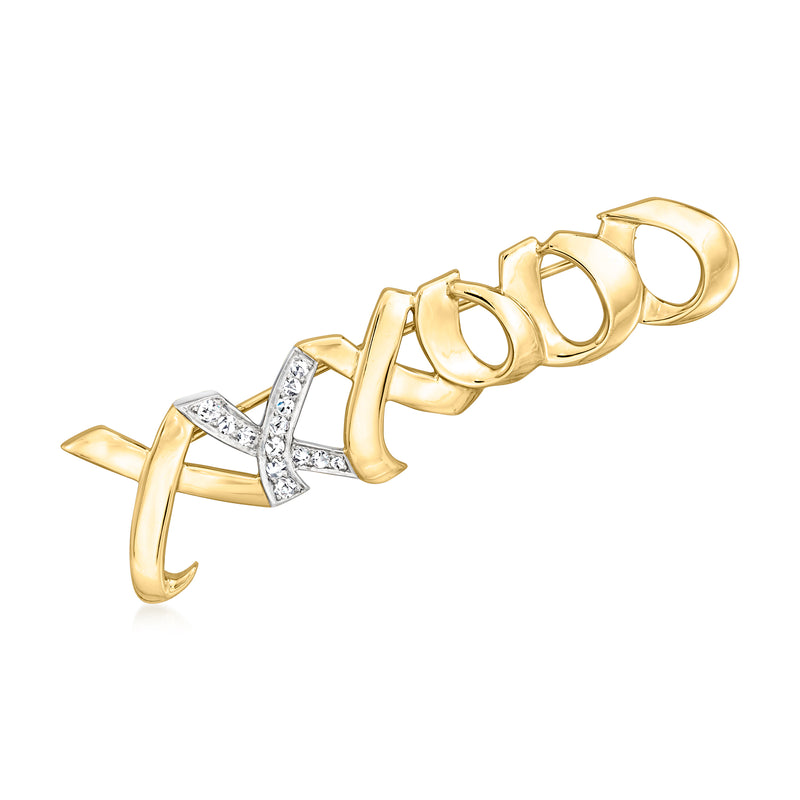 XO diamond pin in yellow gold with platinum detail