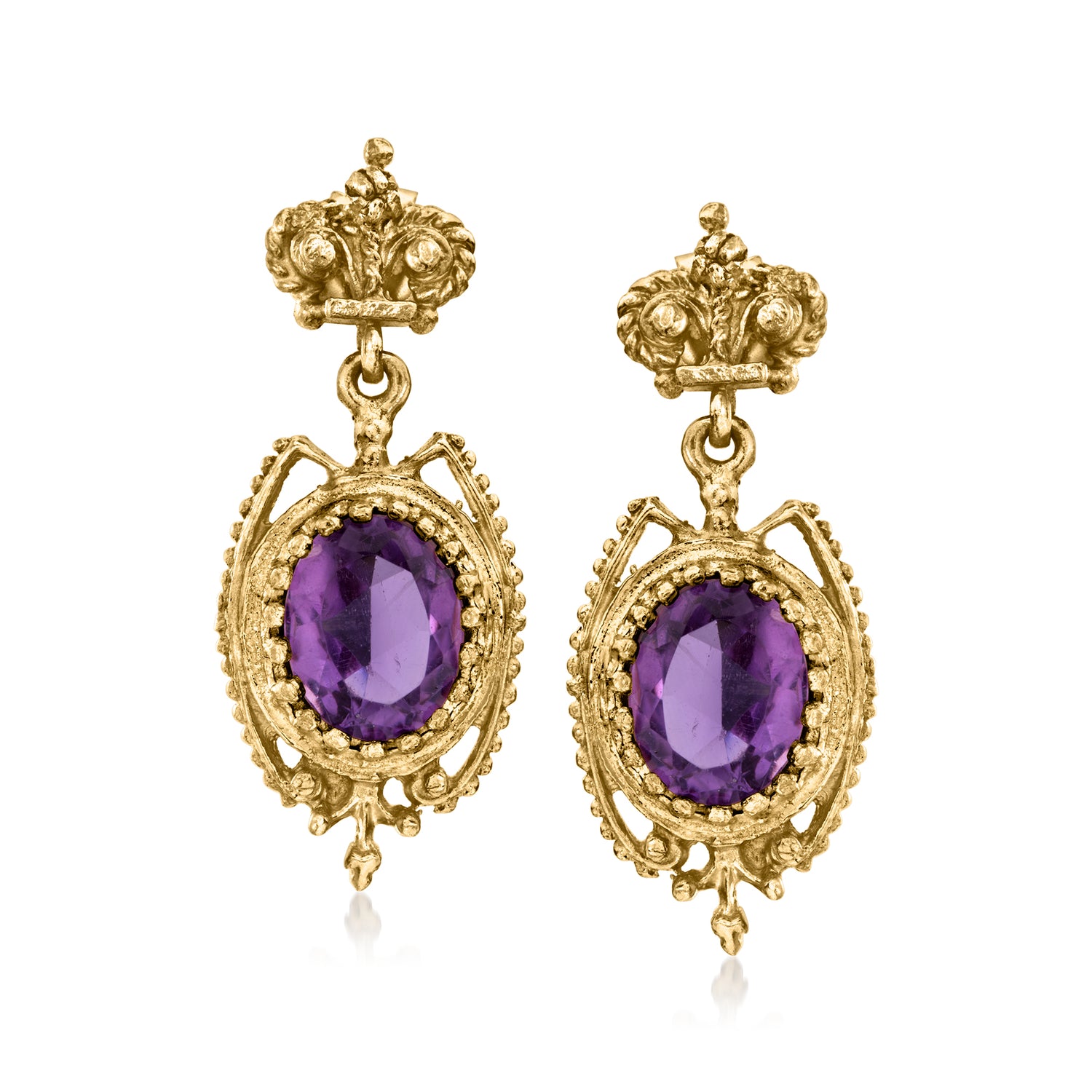 Pre-owned Ross-simons C. 1980 Vintage 4.90 Ct. T.w. Amethyst Drop Earrings In 14kt Yellow Gold
