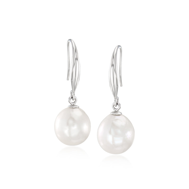 Sterling silver pearl drop earrings with round white pearls