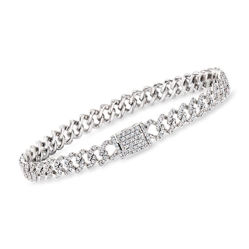 Diamond link bracelet in white gold with pavé center links