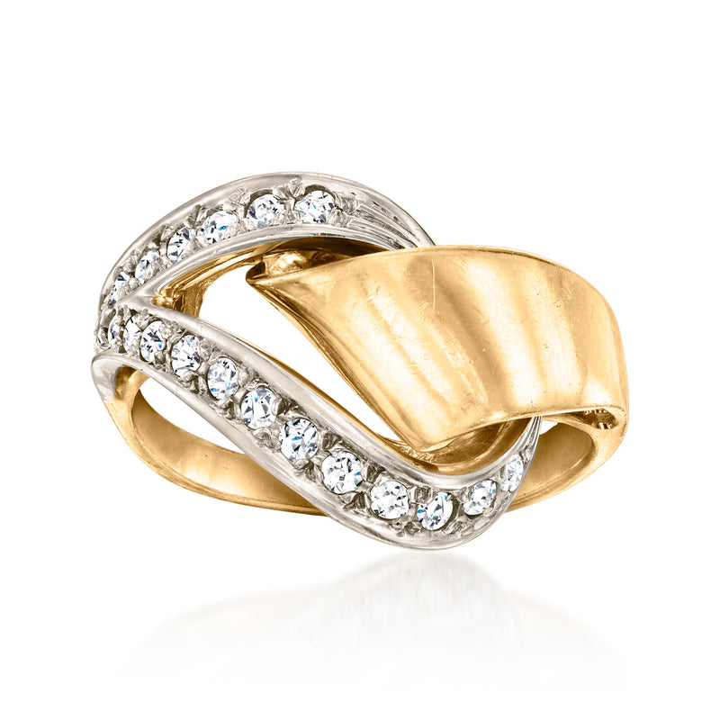Two-tone 14kt gold diamond knot ring with sparkling channel-set stones