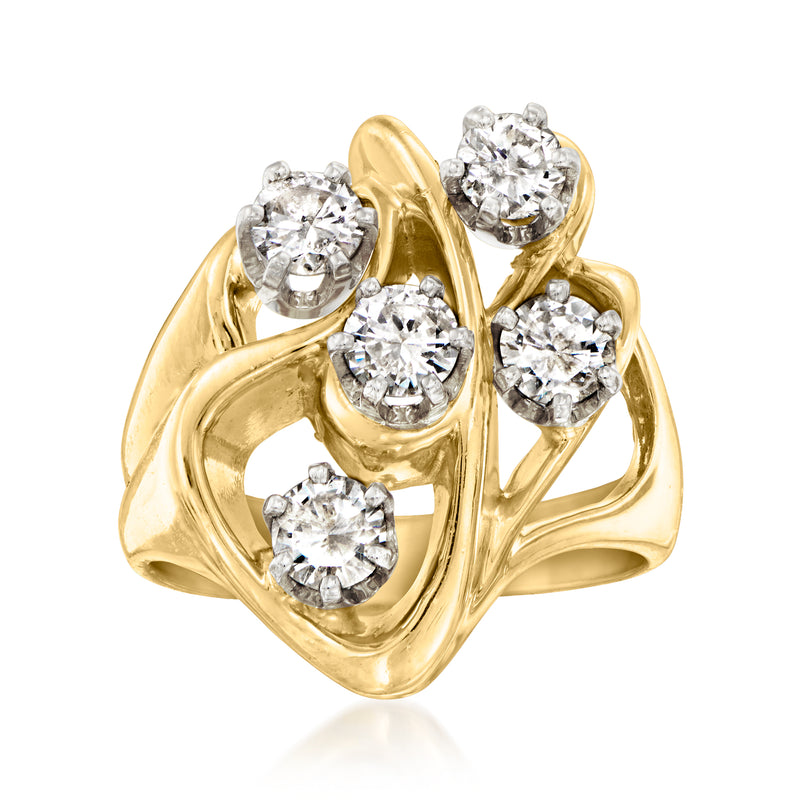 14kt yellow gold diamond cluster ring with round brilliant diamonds in a vintage setting