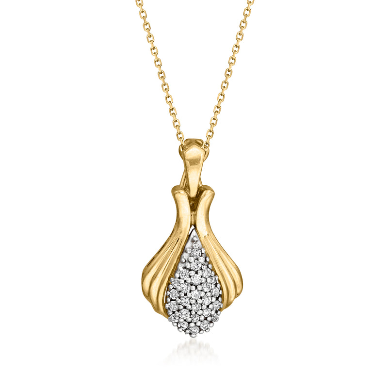 14k yellow gold teardrop diamond cluster pendant on chain necklace