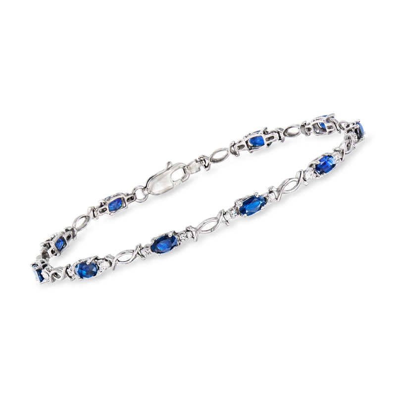 Vintage sapphire and diamond link bracelet in 10kt white gold, blue oval stones