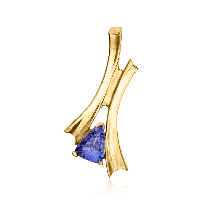 14kt yellow gold tanzanite pendant with faceted blue gemstone, ribbon setting