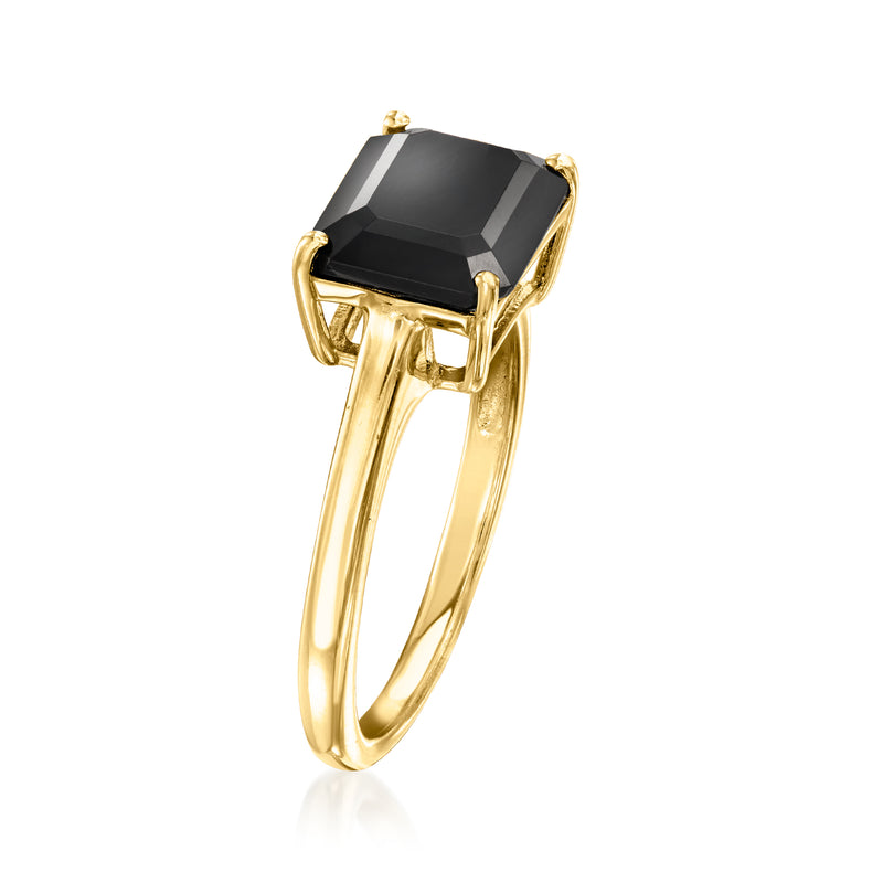 Gold over sterling ring with square black stone and faceted open band