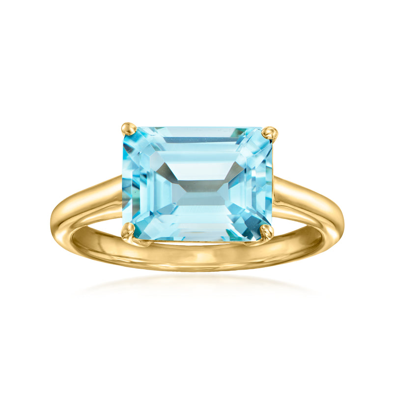 East-west sky blue topaz cushion-cut ring in 18kt gold over sterling
