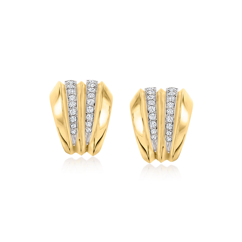 Vintage curved diamond earrings in 14kt yellow gold, pair
