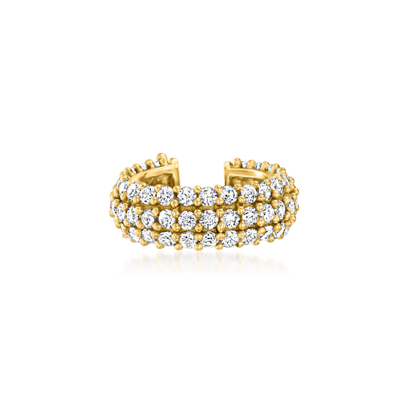 Gold over sterling pavé CZ single ear cuff with three rows