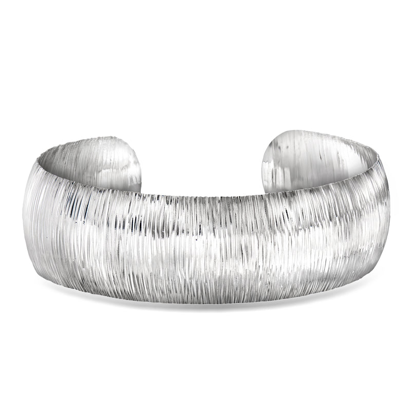 Sterling silver textured cuff bracelet with ribbed wire-look finish