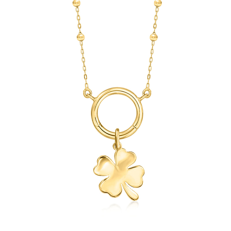 Four-leaf clover charm with round ring link on gold chain
