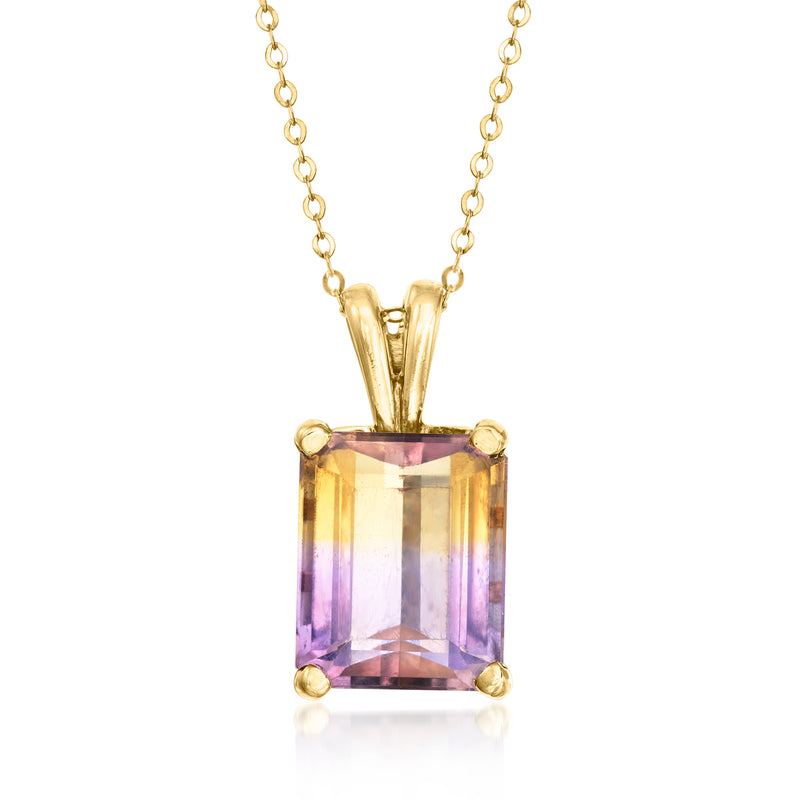 10kt yellow gold pendant necklace with rectangular ametrine gemstone, gold bail and chain