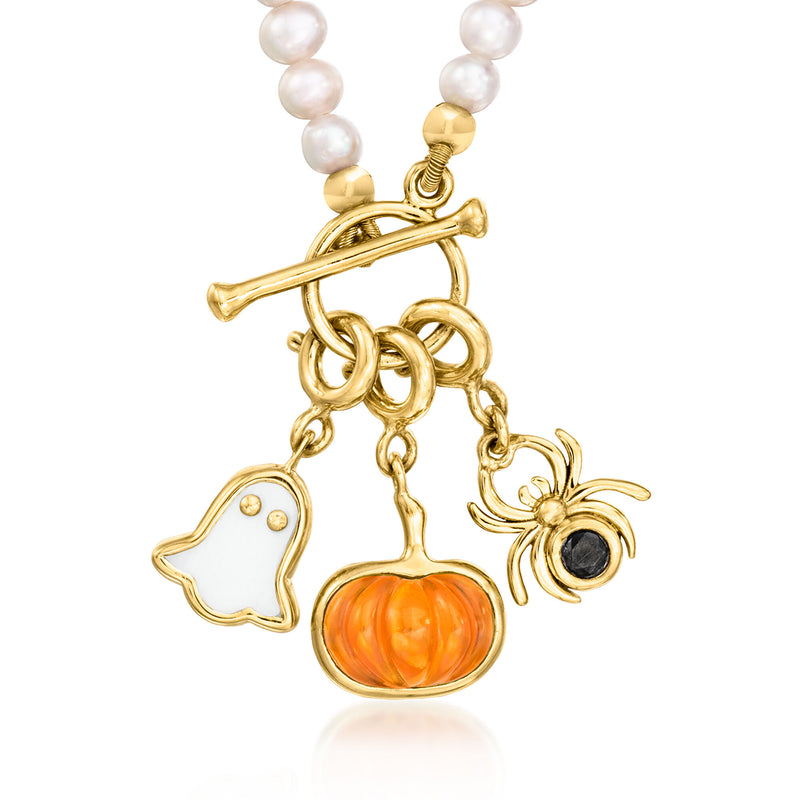 Mother-of-Pearl, Carnelian and .10 Carat Black Spinel Jewelry Set: Three Halloween Charms