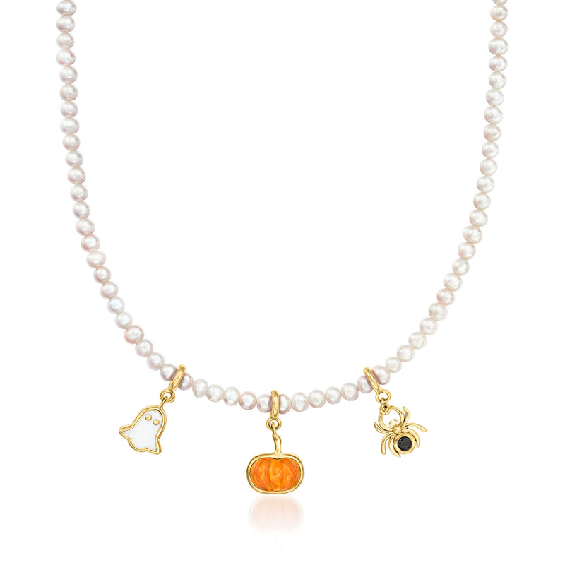 Mother-of-Pearl, Carnelian and .10 Carat Black Spinel Jewelry Set: Three Halloween Charms