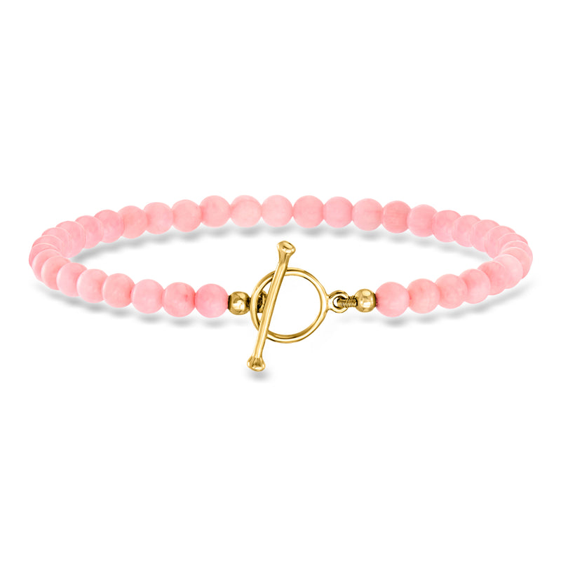Pink coral bead toggle bracelet with gold clasp and anchor charm