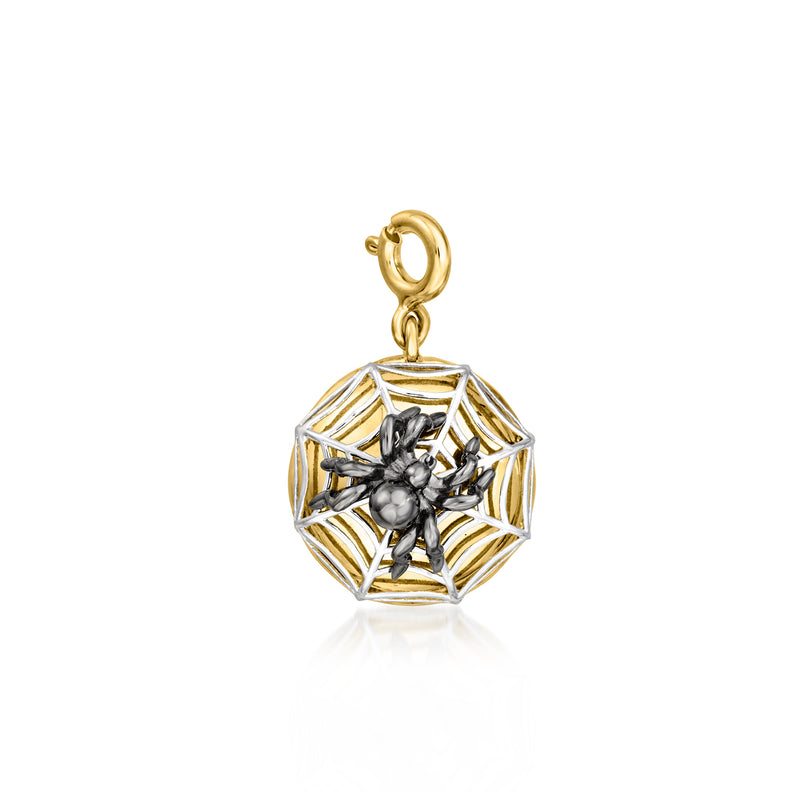 Spider web charm pendant with silver web and gold-tone bail