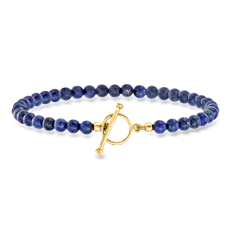 Lapis blue bead toggle bracelet with 18kt gold over sterling clasp