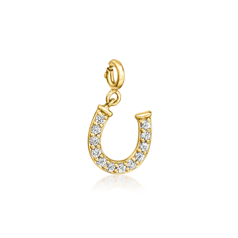 Gold over sterling horseshoe charm with white topaz stones