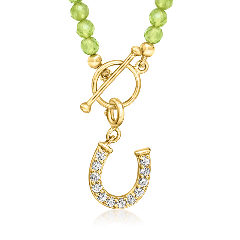 Gold-over-sterling horseshoe charm with white topaz accents