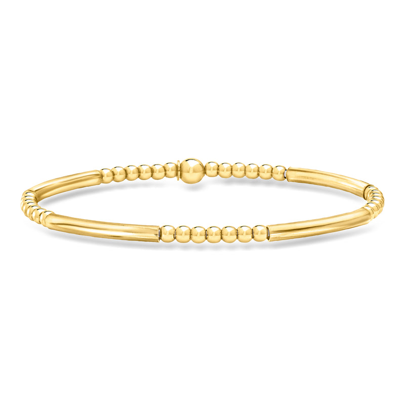 Gold over sterling stretch bracelet with round and tube bead design