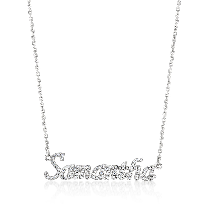 Sterling silver pave CZ personalized name necklace with cursive “Samantha” pendant